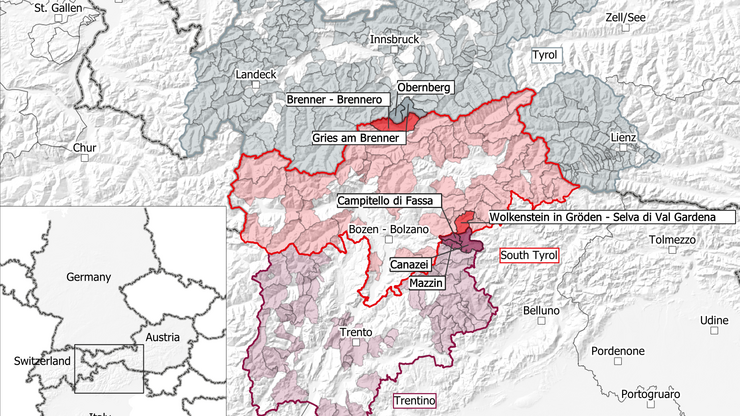 Le aree pilota transfrontaliere: “Brennero” con le Commissioni di Brennero, Gries am Brenner e Obernberg e “Passo Sella” con le Commissioni di Canazei, Mazzin, Campitello di Fassa e Selva Gardena.