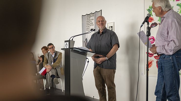 Direktor Andreas Rudigier, Tiroler Landesmuseen bei seiner Rede während des Euregio Kids Festes