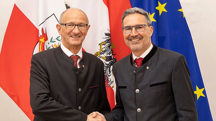 Tauschten sich über die Transitfrage aus: Die Landeshauptleute von Tirol und Südtirol, Anton Mattle (l.) und Arno Kompatscher.